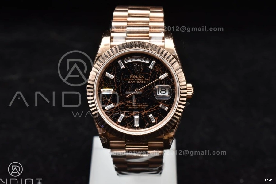 President RG On Crystal Markers GMF Dial Bracelet 40 DayDate 904L A3255 Steel Meteorite 0203